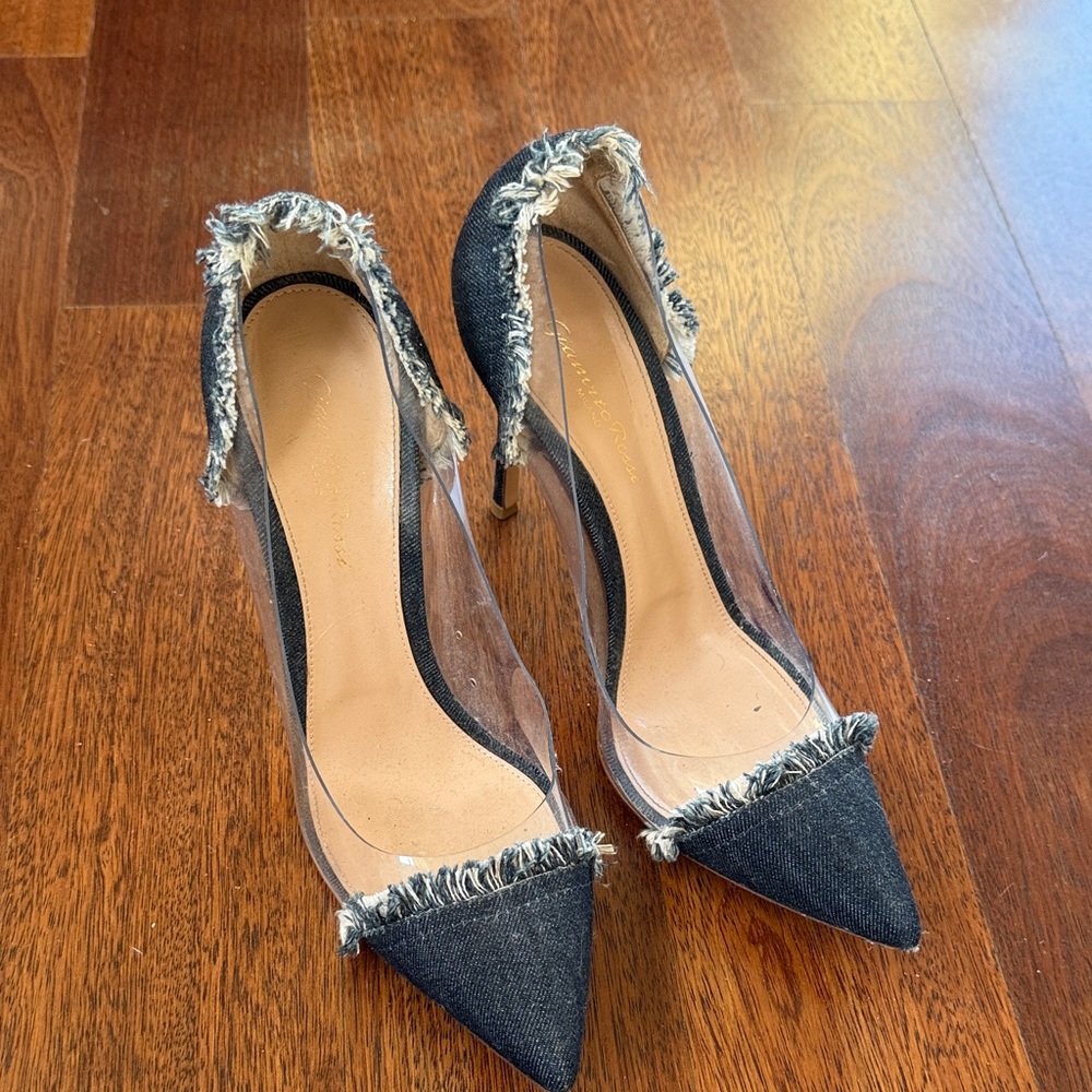 Gianvito Rossi Denim and Clear Heels